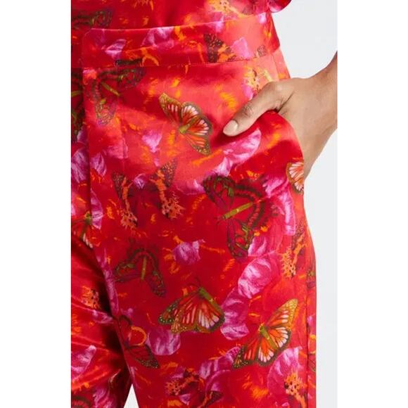 L'AGENCE Luvvy Butterfly Print Silk Straight Leg Trousers Women's Medium ? Pants - Picture 5 of 16